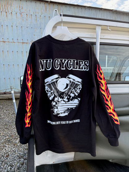 NU CYCLES FIRE IN BONES 長袖ショップTシャツ
